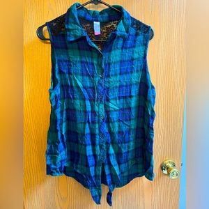 No Boundaries TRUE SIZE L/XL (3XL) Women’s Sleeveless Tank Top Plaid Green Blue